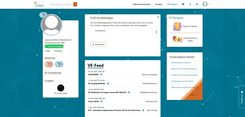 Persönliches Dashboard der Nutzenden